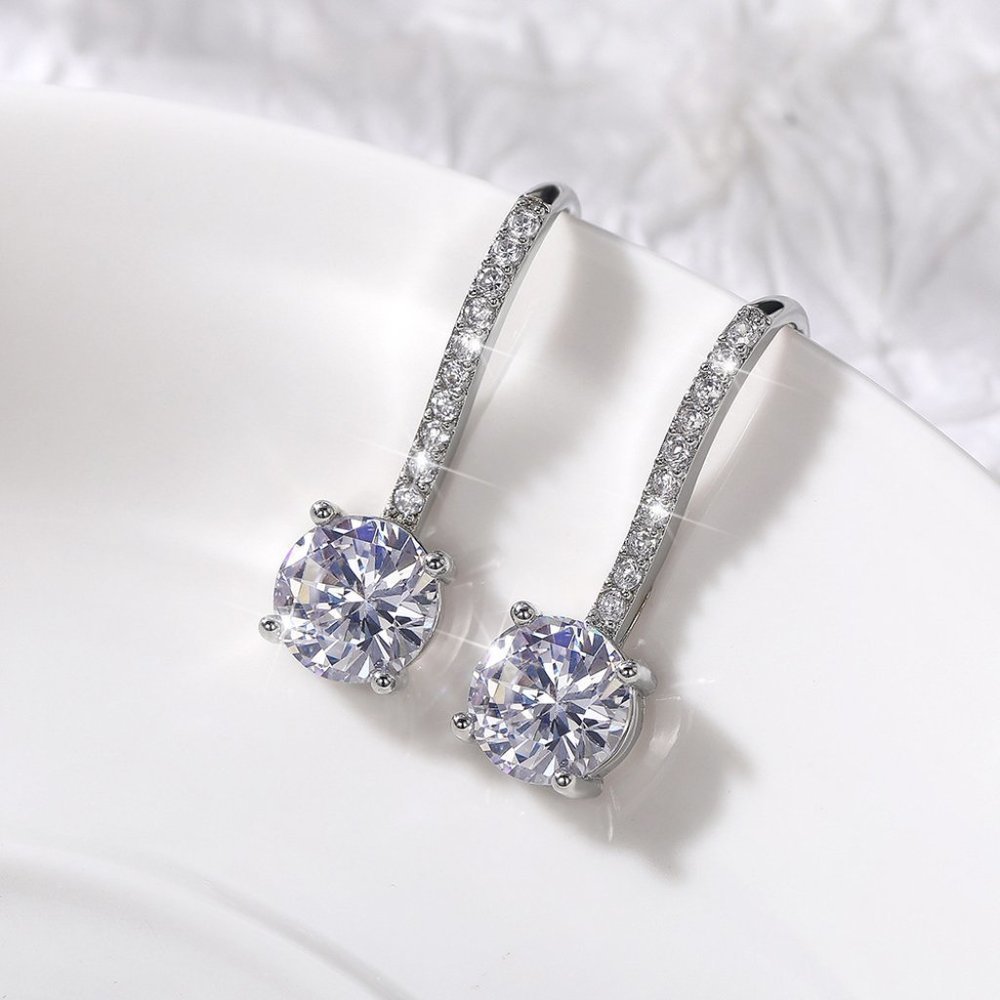 🎀 White Crystal CZ Dangle Earrings for Women Imitate Zircon Drop, HA4516 - Picture 4 of 6
